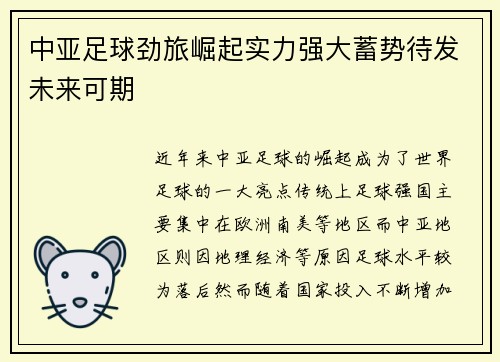 中亚足球劲旅崛起实力强大蓄势待发未来可期